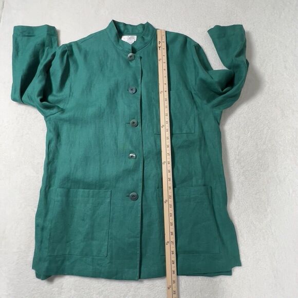 Doncaster Tunic 100% Linen Top Womens Sz 12 Green 3/4 Sleeves Mandarin Collar - Picture 12 of 13